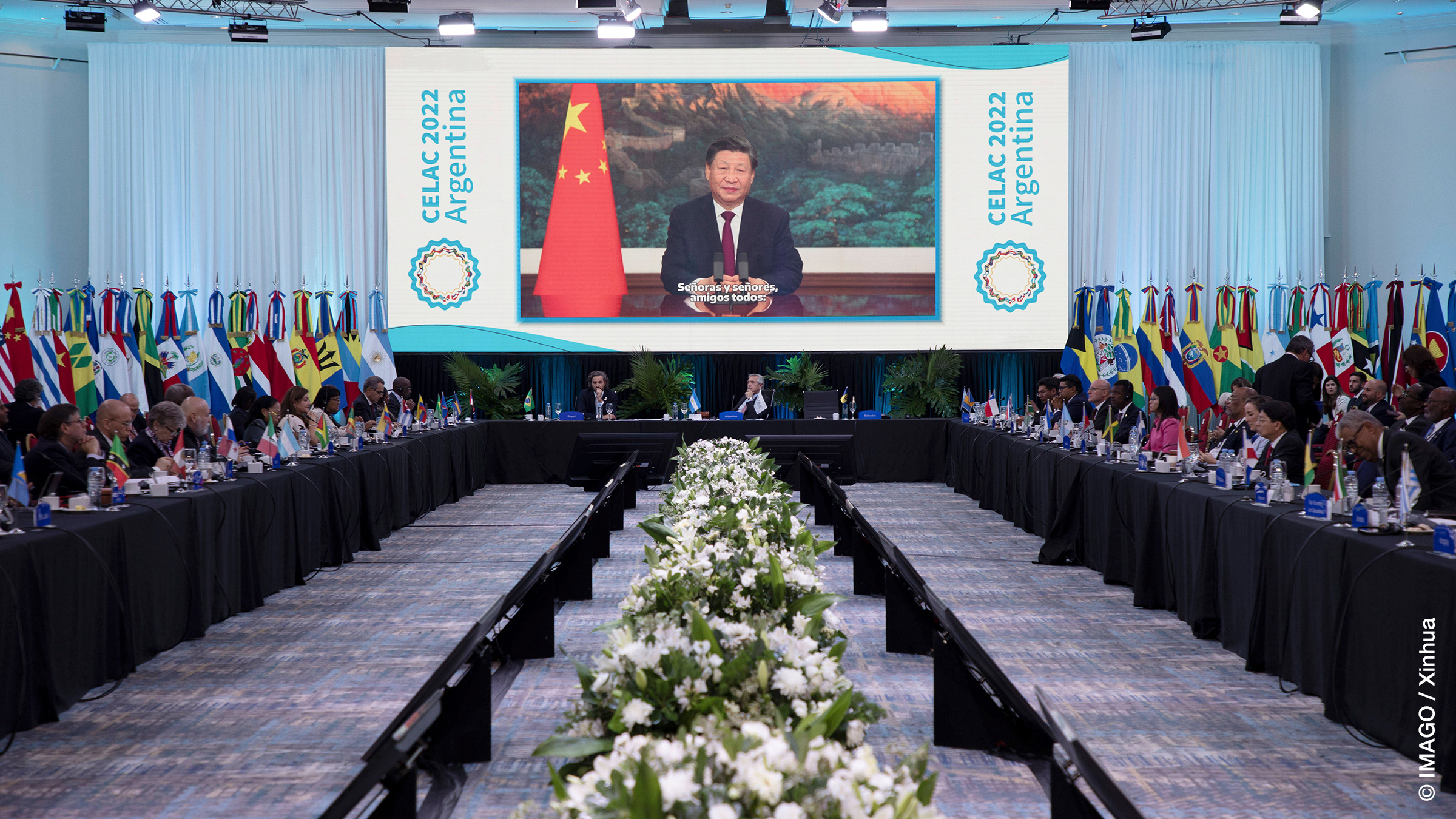 Upon the invitation of President Alberto Fernandez of Argentina, rotating president of the CELAC, Chinese President Xi Jinping delivers a video address at the seventh Summit of CELAC. Buenos Aires, capital of Argentina, on Jan. 24, 2023.