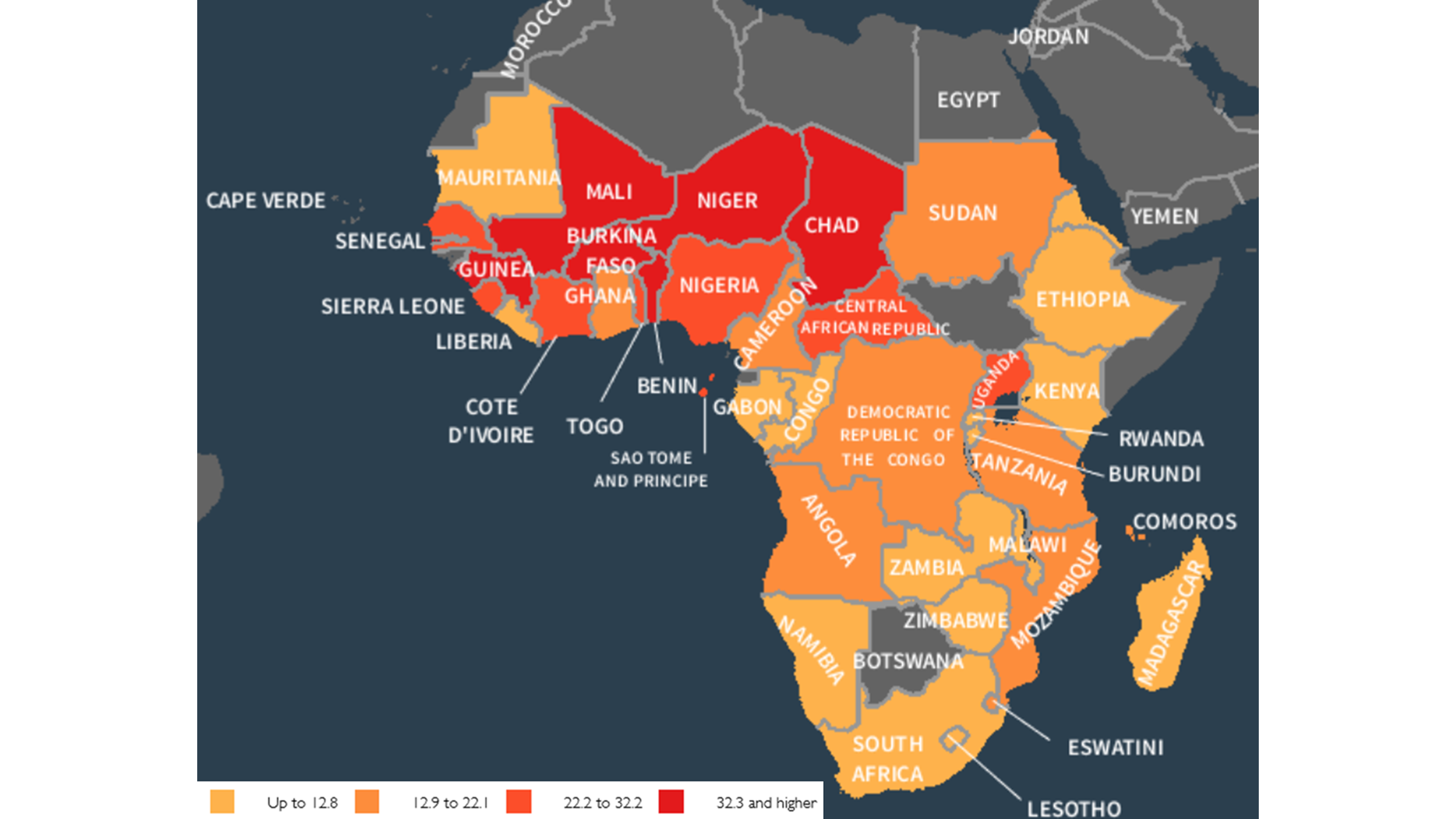 A map of Africa shows the individual countries and the Share of Women with One or More Co-Wives.