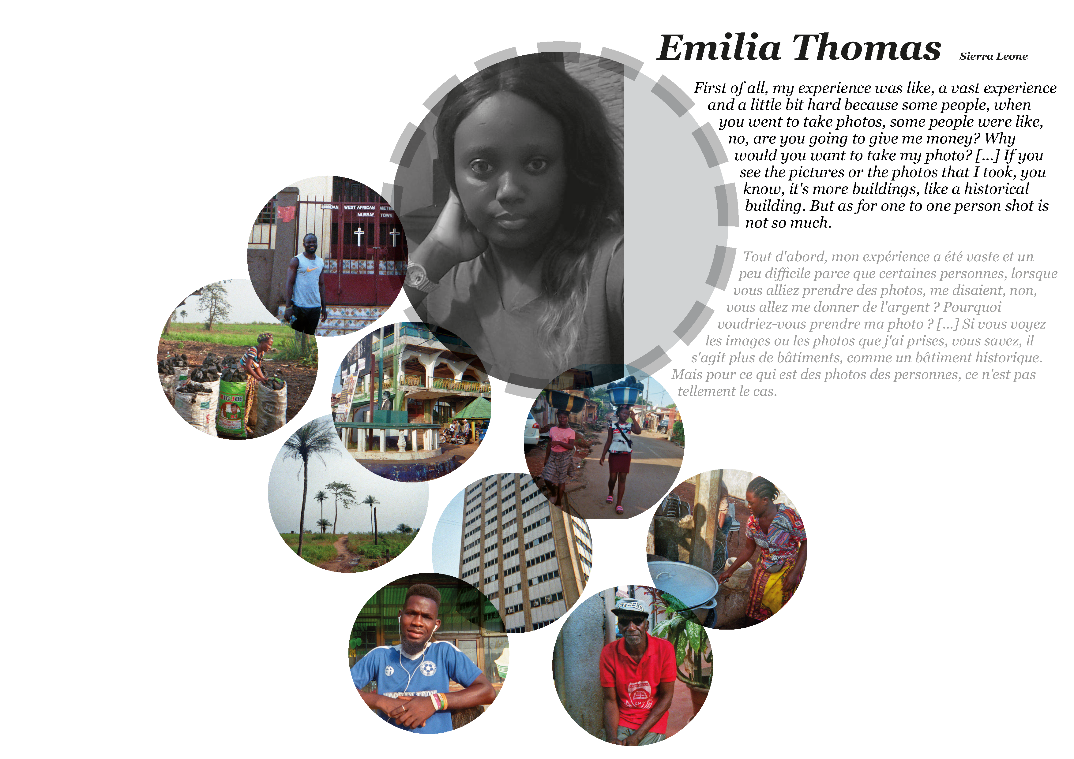 Collage of pictures of religion and peace by Emilia Thomas in Sierra Leone