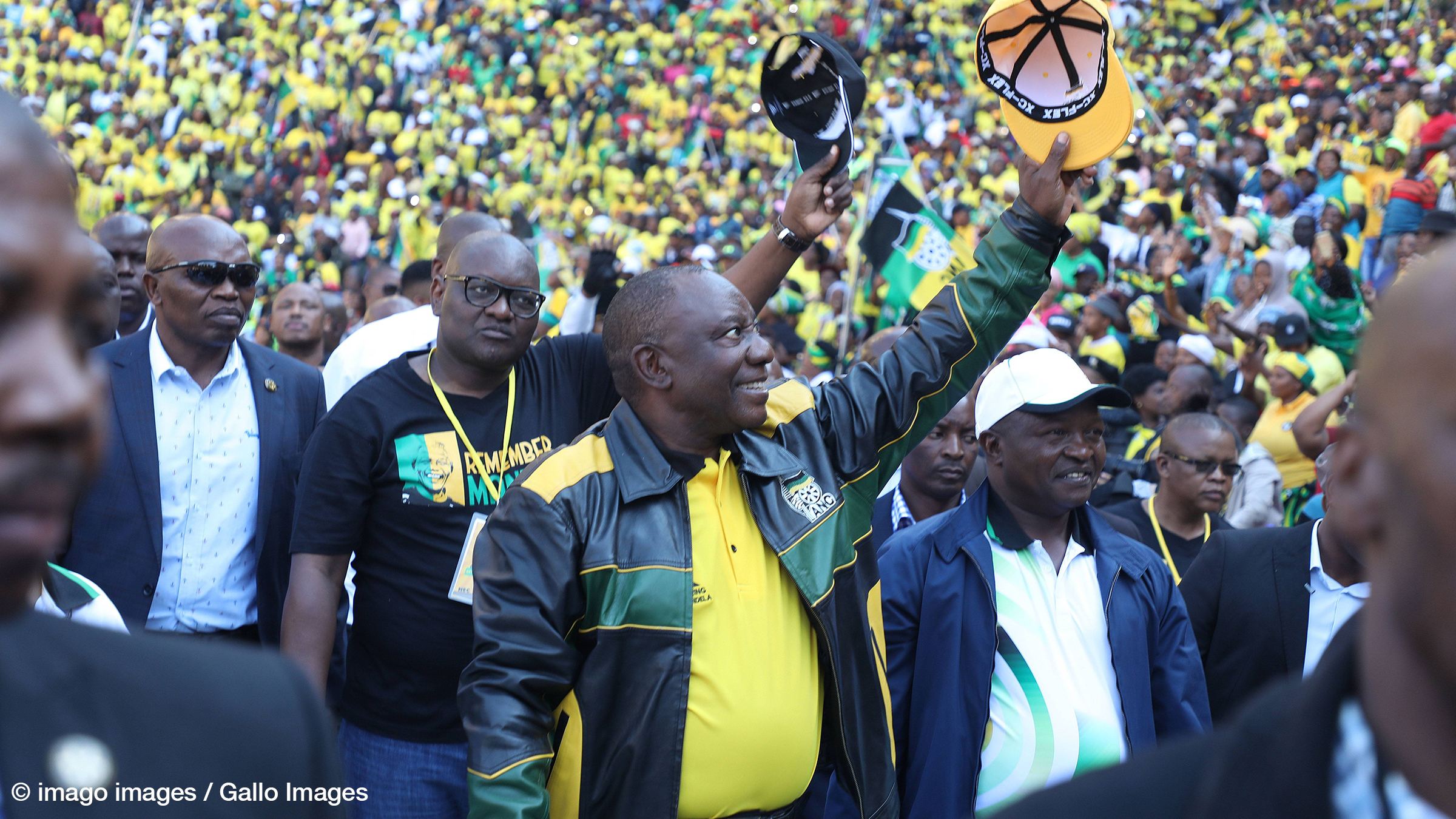 ANC Siyanqoba rally May 5, 2019. ANC president Cyril Ramaphosa greets ANC supporters at a fully packed Ellis Park stadium in Doornfontein, Johannesburg during the party s Siyanqoba Rally ahead of the national elections on May 8.