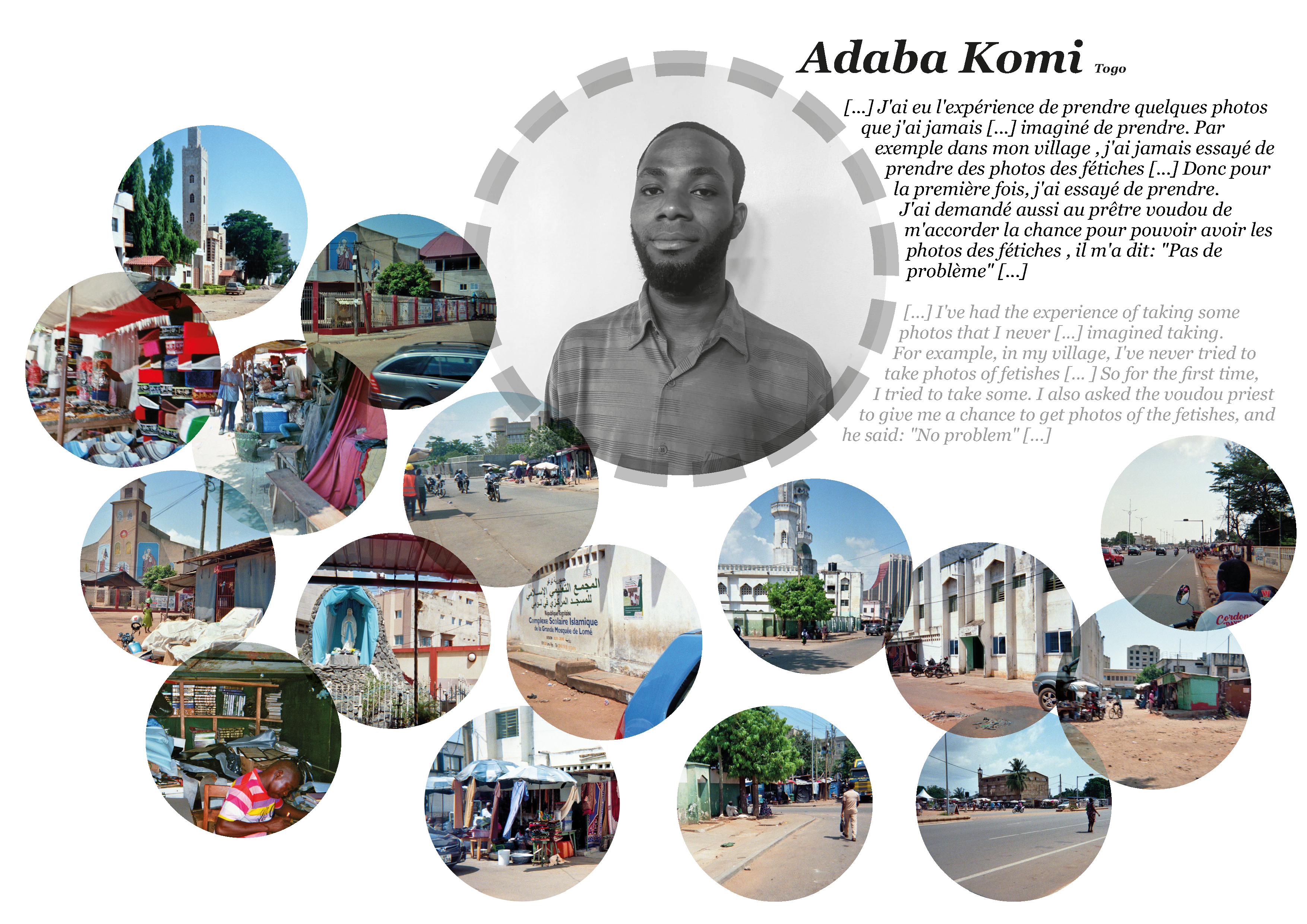 Collage of pictures of religion and peace by Adaba Komi in Togo