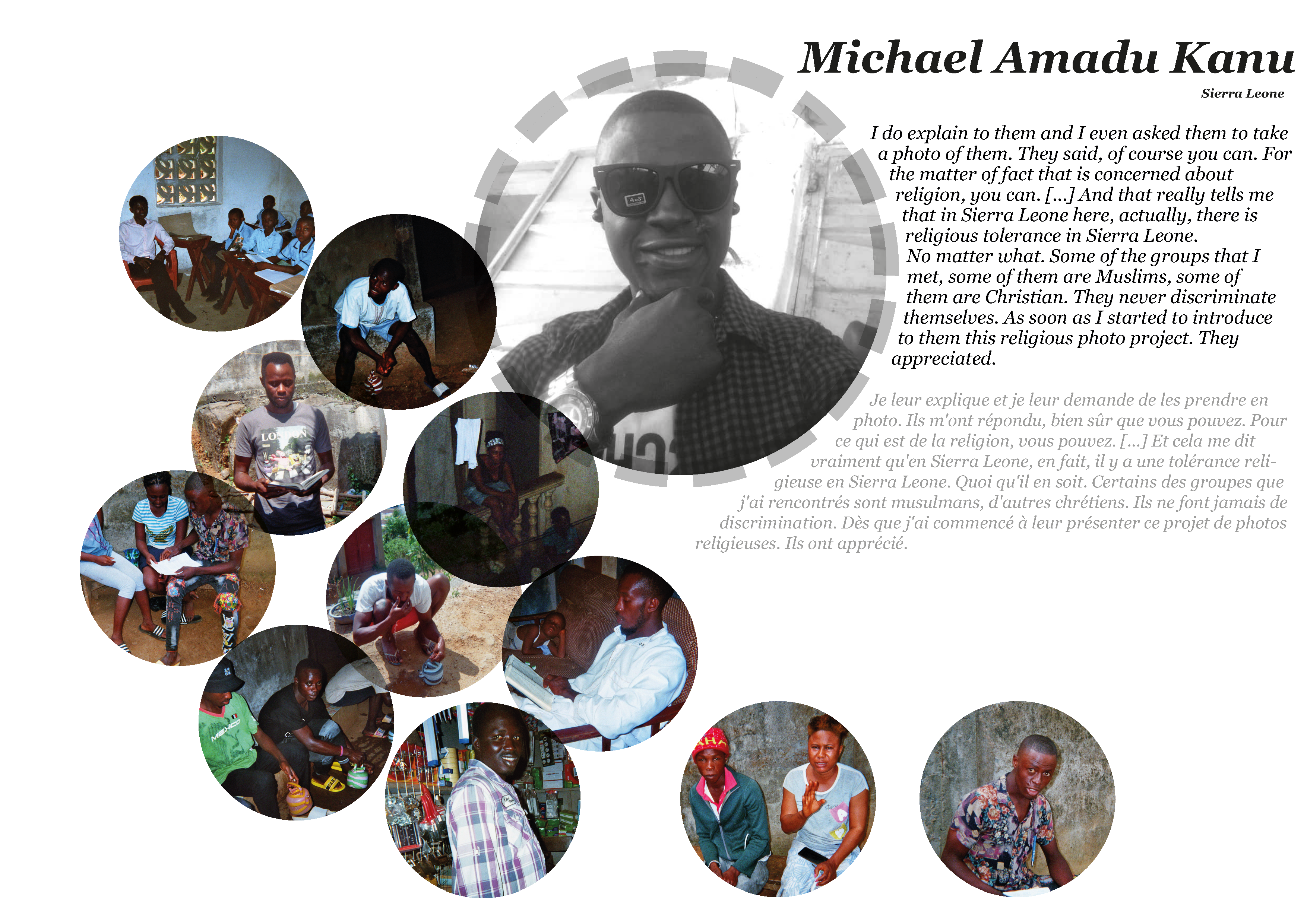 Collage of pictures of religion and peace, Michael Amadu Kanu, Sierra Leone