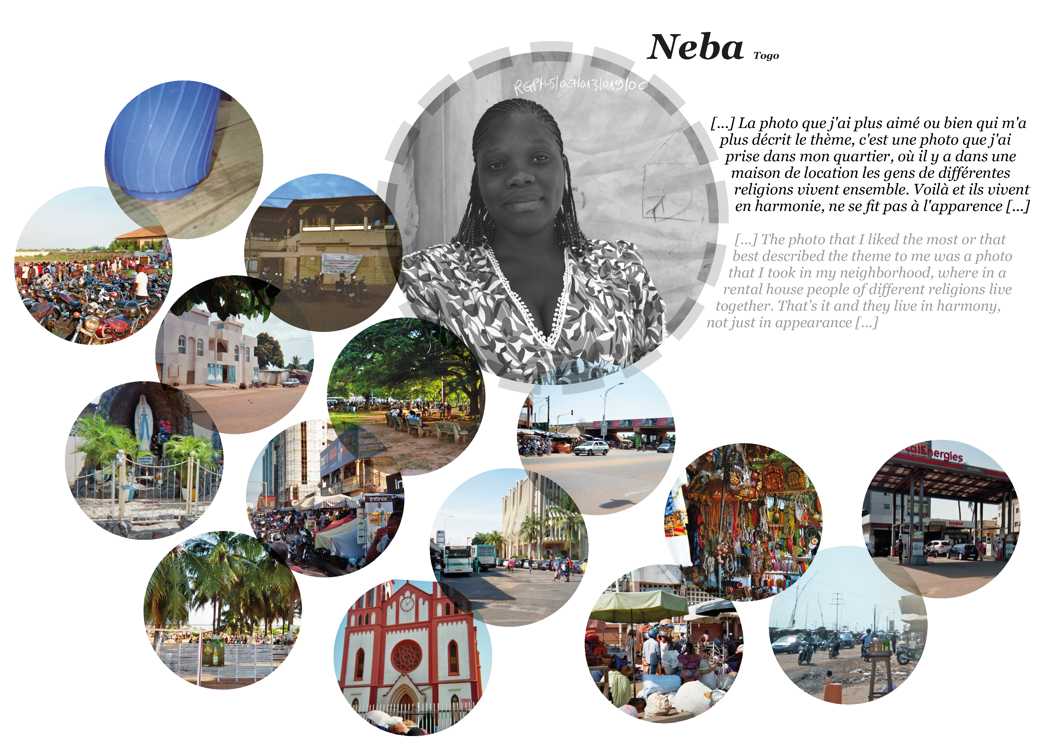 Collage of pictures of religion and peace by Neba in Togo