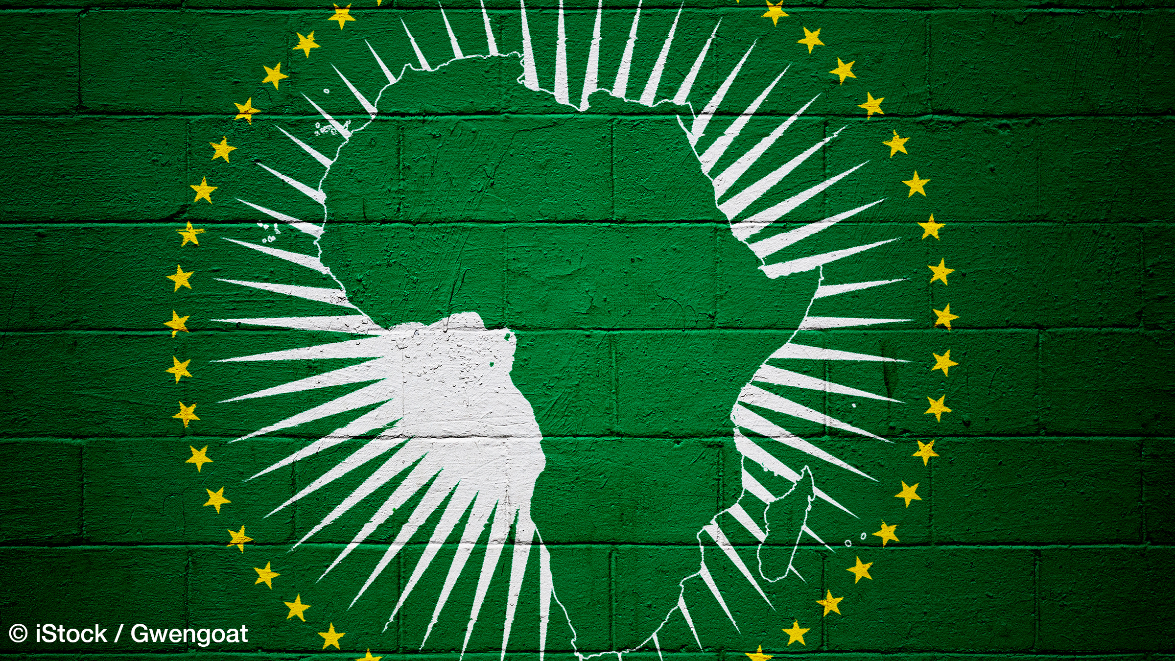Flagge der Afrikanischen Union auf einer Wand gemalt.