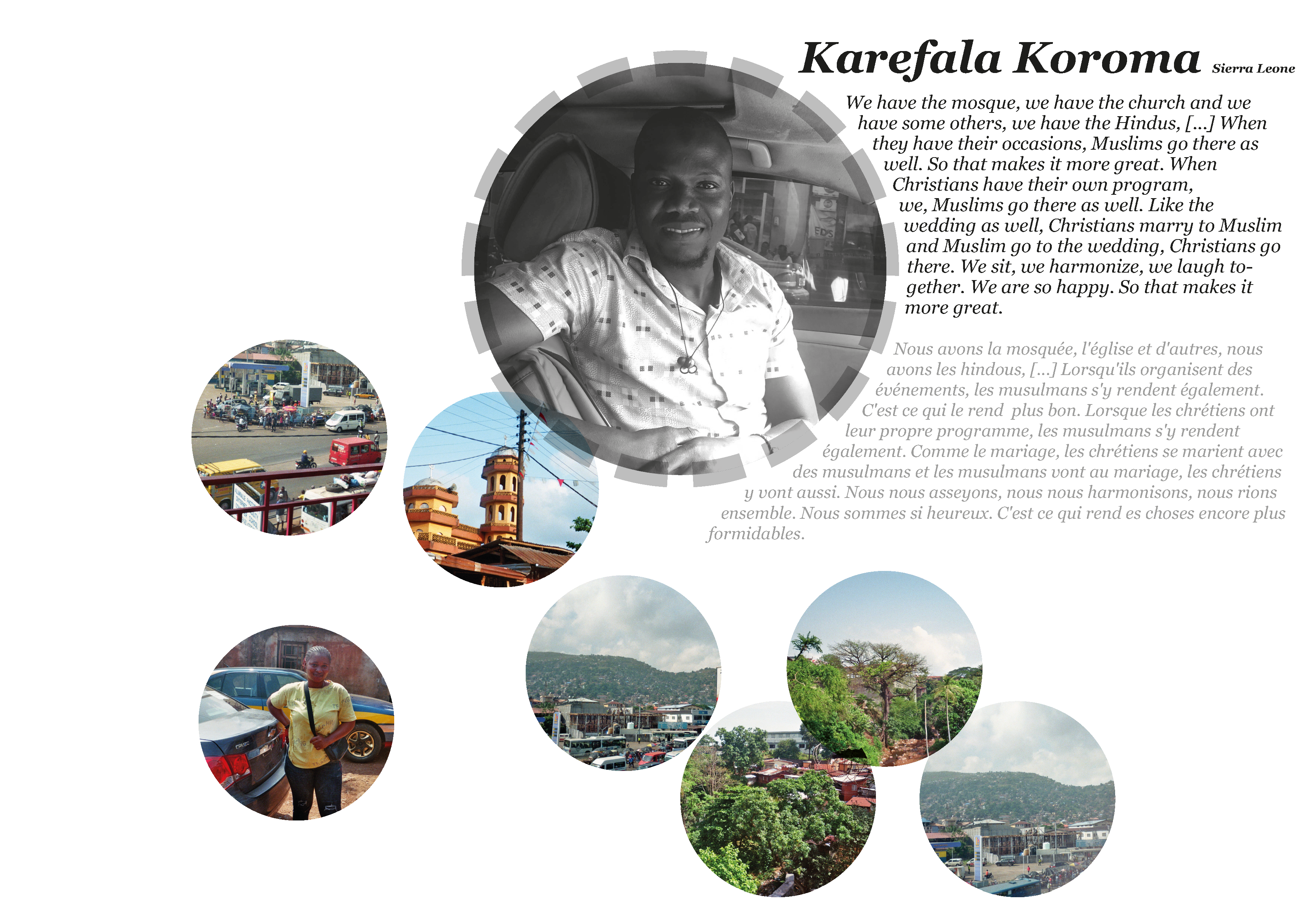 Collage of pictures of religion and peace by Karefala Koroma in Sierra Leone