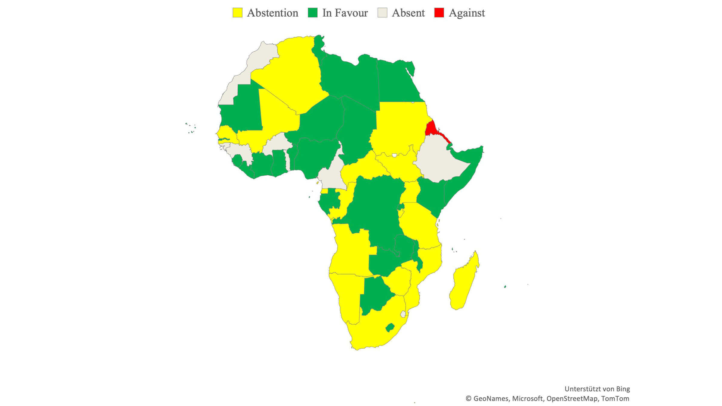 Map showing African States’ Votes on UN Resolution ES-11/1 (“Aggression against Ukraine”), March 2022.